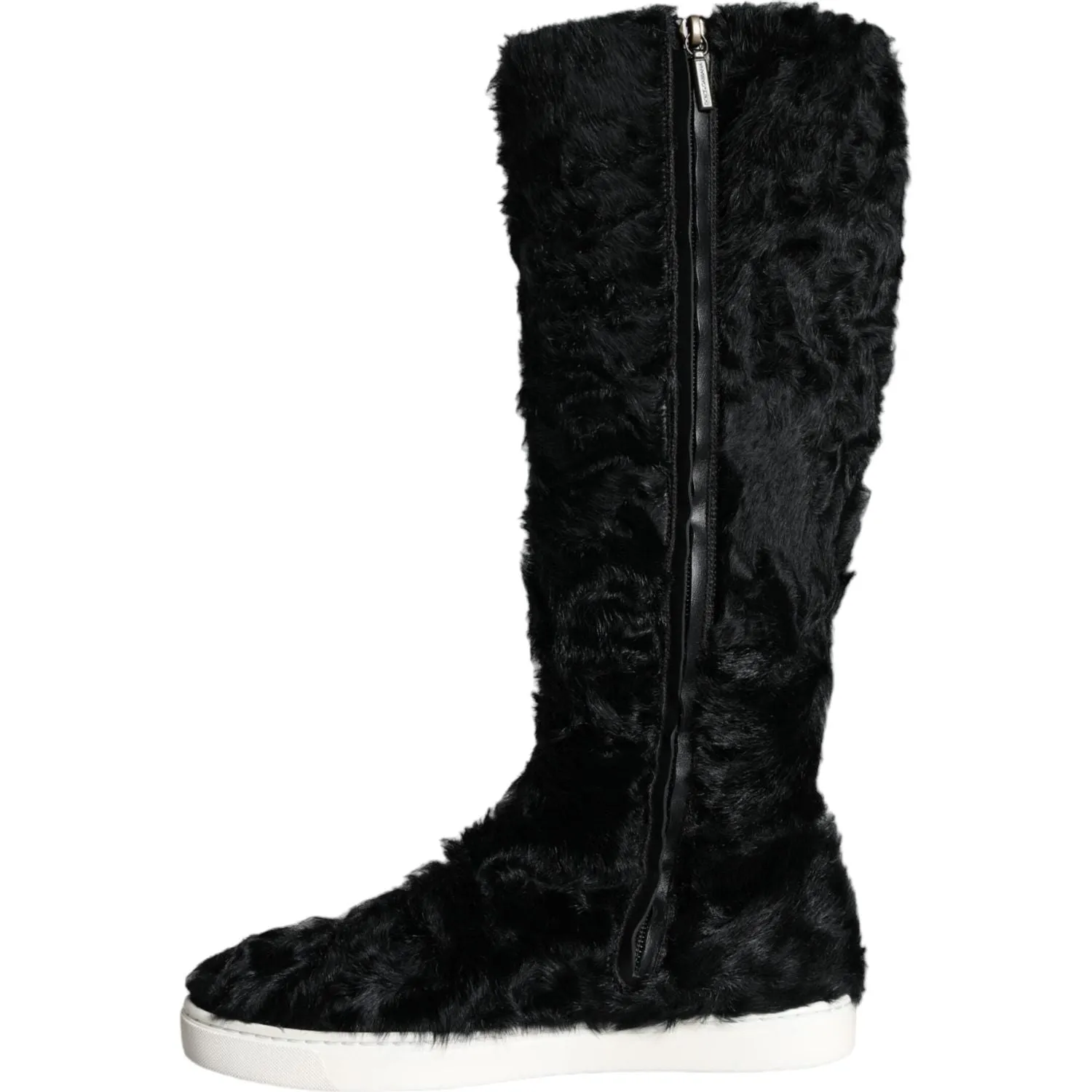 Dolce & Gabbana Black Xiangao Lamb Fur Leather Boots Shoes