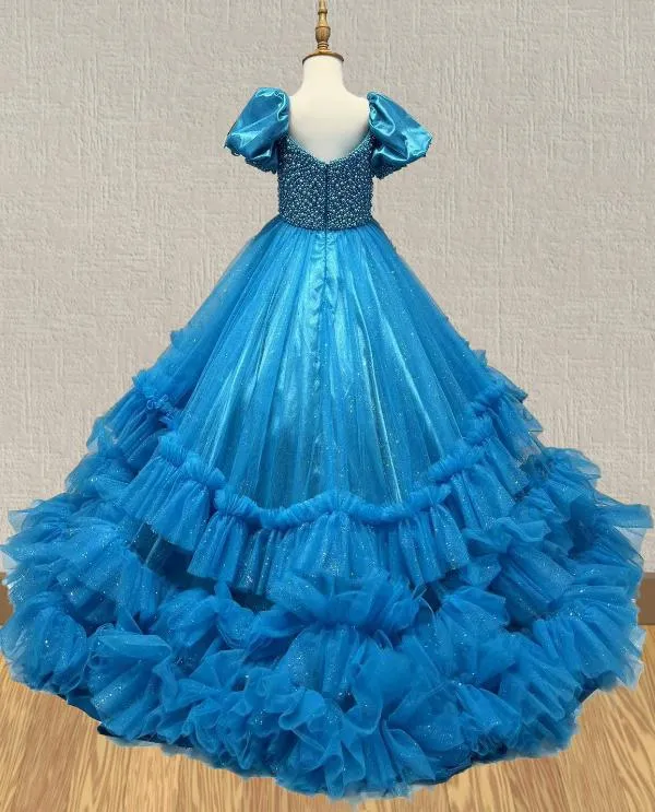 Elegant Beaded Bodice Applique Little Girls Ball Gown