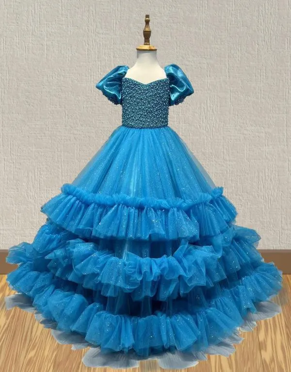 Elegant Beaded Bodice Applique Little Girls Ball Gown