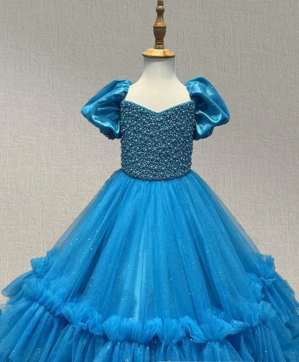 Elegant Beaded Bodice Applique Little Girls Ball Gown