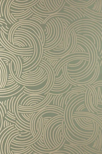 Farrow & Ball Wallpaper Tourbillon BP 4808 Green/Gilver