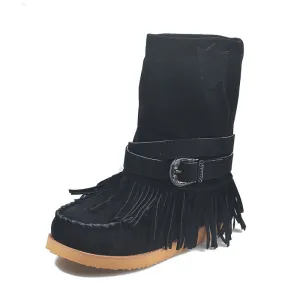 Fringe Middle Boots Women Sexy Tassel Boots Fashion Buckle