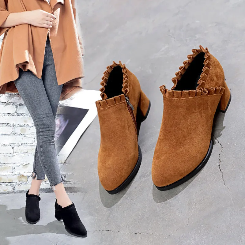 Frosted Martin Boots Women''s British Style Naked Boots Children''s Short Boots Thick Heel Tooling Boots Pointed High Heel Women''s Boots Spring And Autumn Single Boots