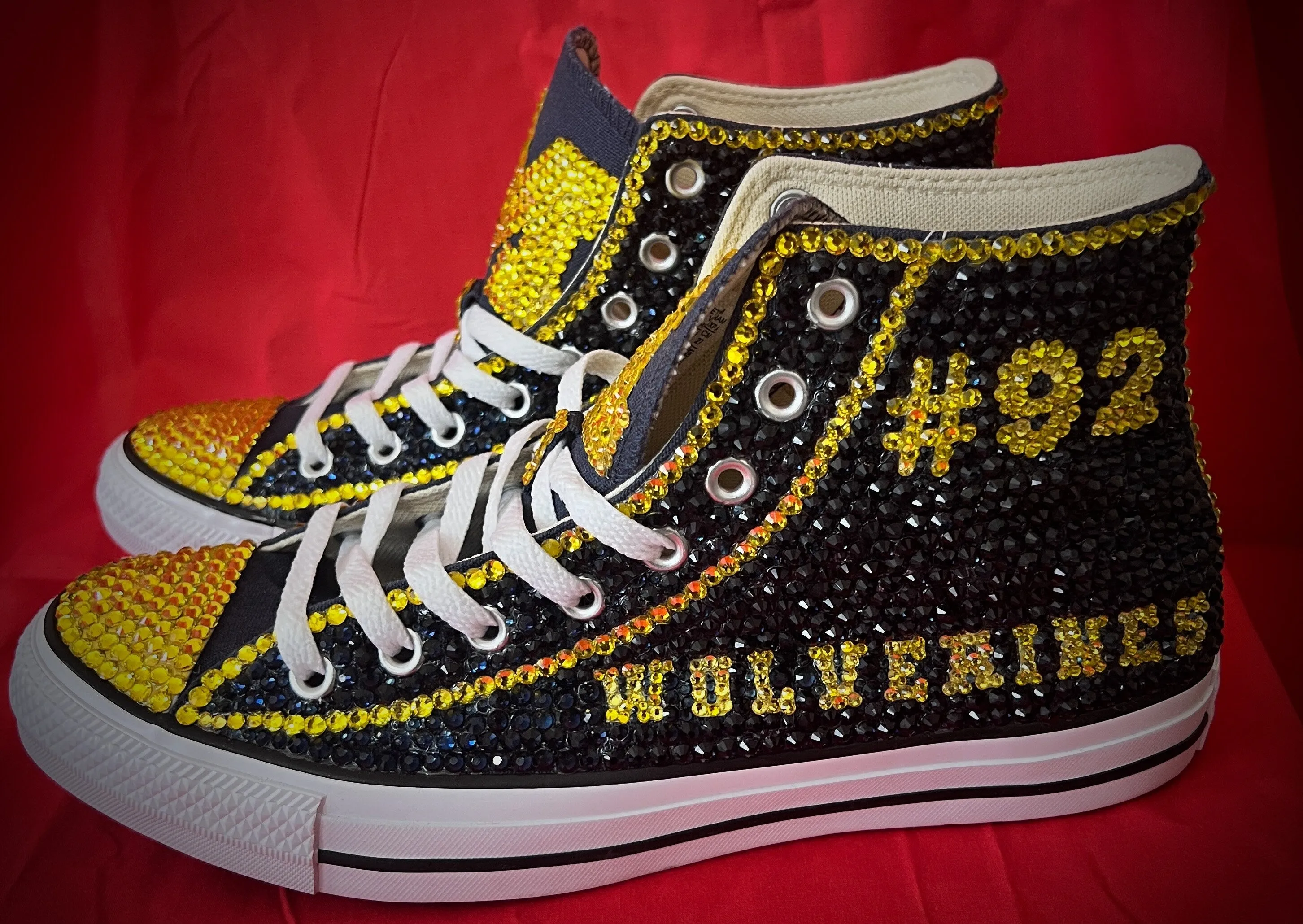 Fully Rhinestoned Professional or College Hi-Top Tennis Shoes, converse, wedding, quinceanera, bling shoes