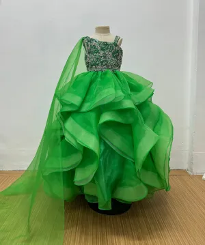 Girls Beauty Green Sparkly Unique Pageant Dress