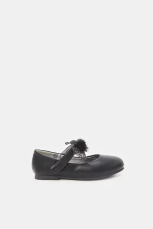 Girls Black Bow Embellished Ballerina