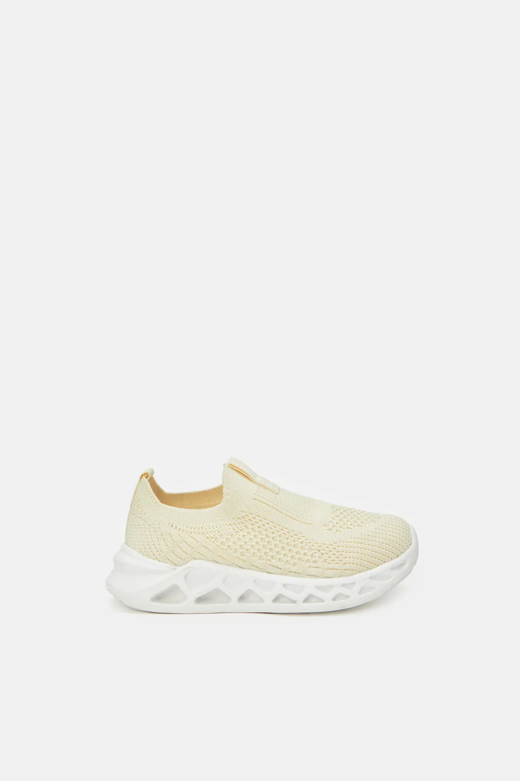 Girls Cream Fly-Knit Slip On Sneakers