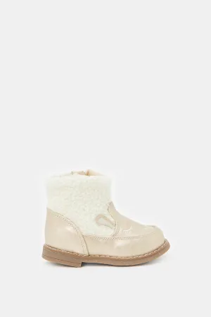 Girls Cream Fur Detail Ankle Boot