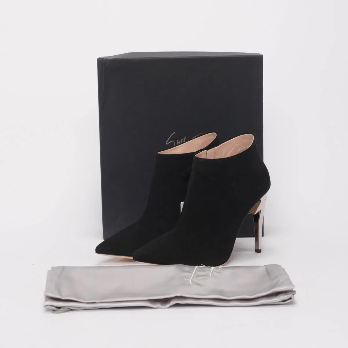 Giuseppe Zanotti Black Suede Lightening Bolt Heel Booties 37.5