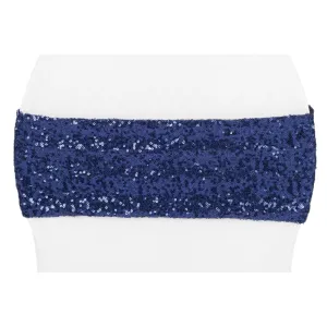 Glitz Sequin Spandex Chair Band - Navy Blue