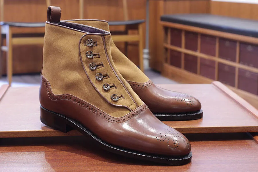 Handmade Men Classic Brown Leather Buttons Boots, Jeans Ankle High Boots