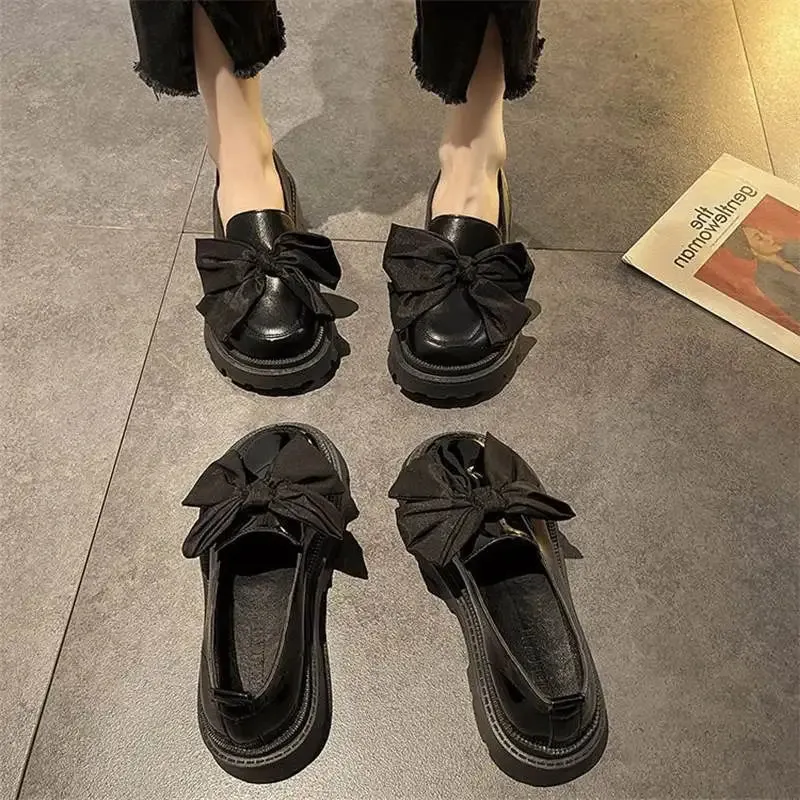 Hnzxzm Black Gothic Women's Shoes New Summer Mid Heel Bow British Pu Leather Shoes Vintage Kawaii Sweet Girls Anime Shoes