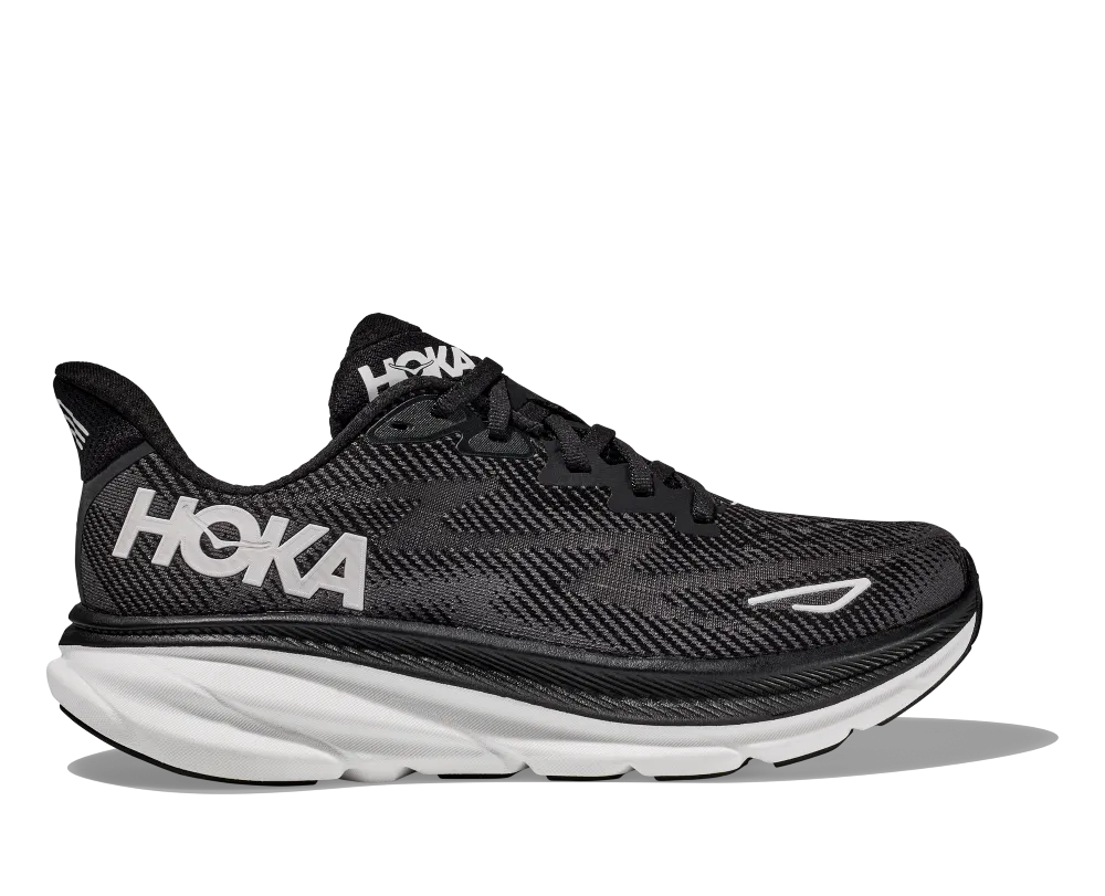 'Hoka' Men's Clifton 9 - Black / White (Wide)