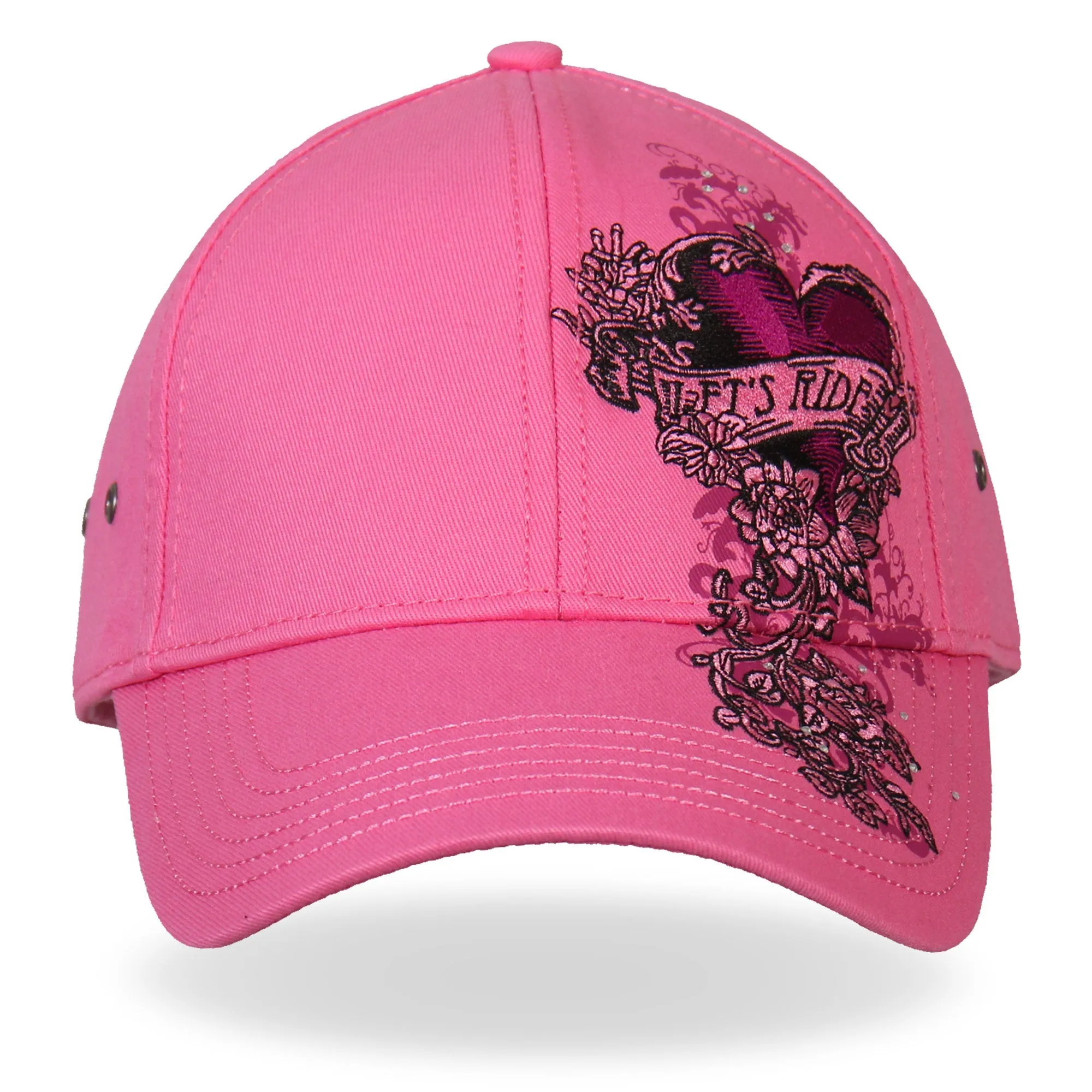 Hot Leathers BCA1043 Ladies Let's Ride Heart Pink Ball Cap