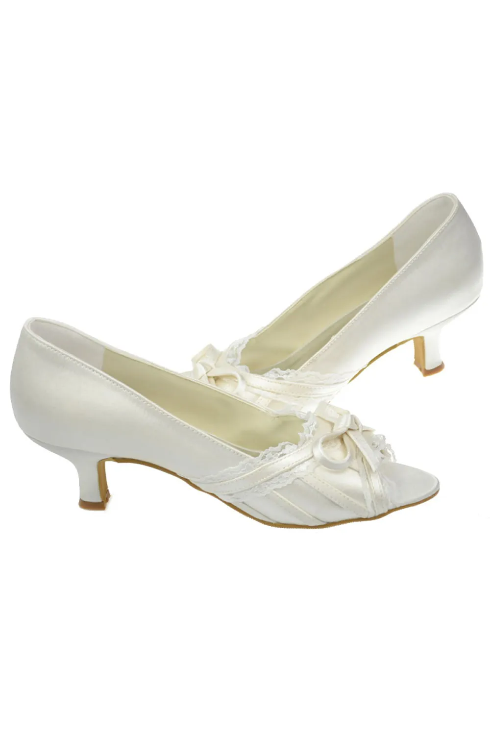 Ivory Lace Peep Toe Wedding Shoes With Bow Knot S68