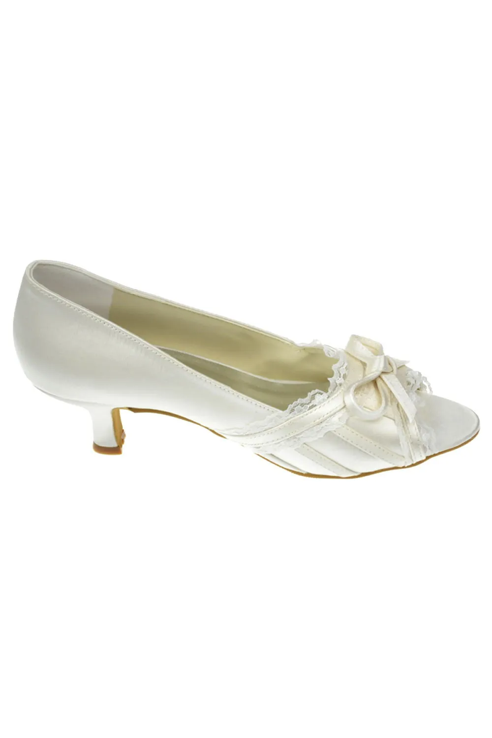 Ivory Lace Peep Toe Wedding Shoes With Bow Knot S68