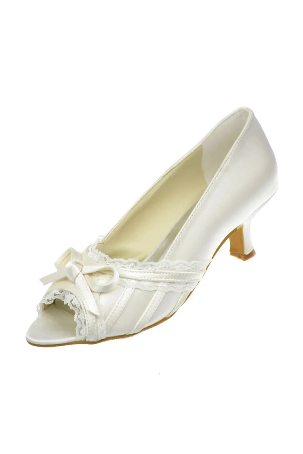 Ivory Lace Peep Toe Wedding Shoes With Bow Knot S68