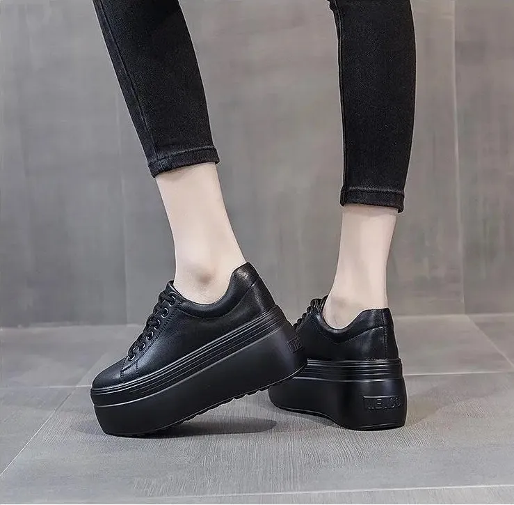 Joskaa 2024 New Platform Wedge Vulcanized Black Sneakers