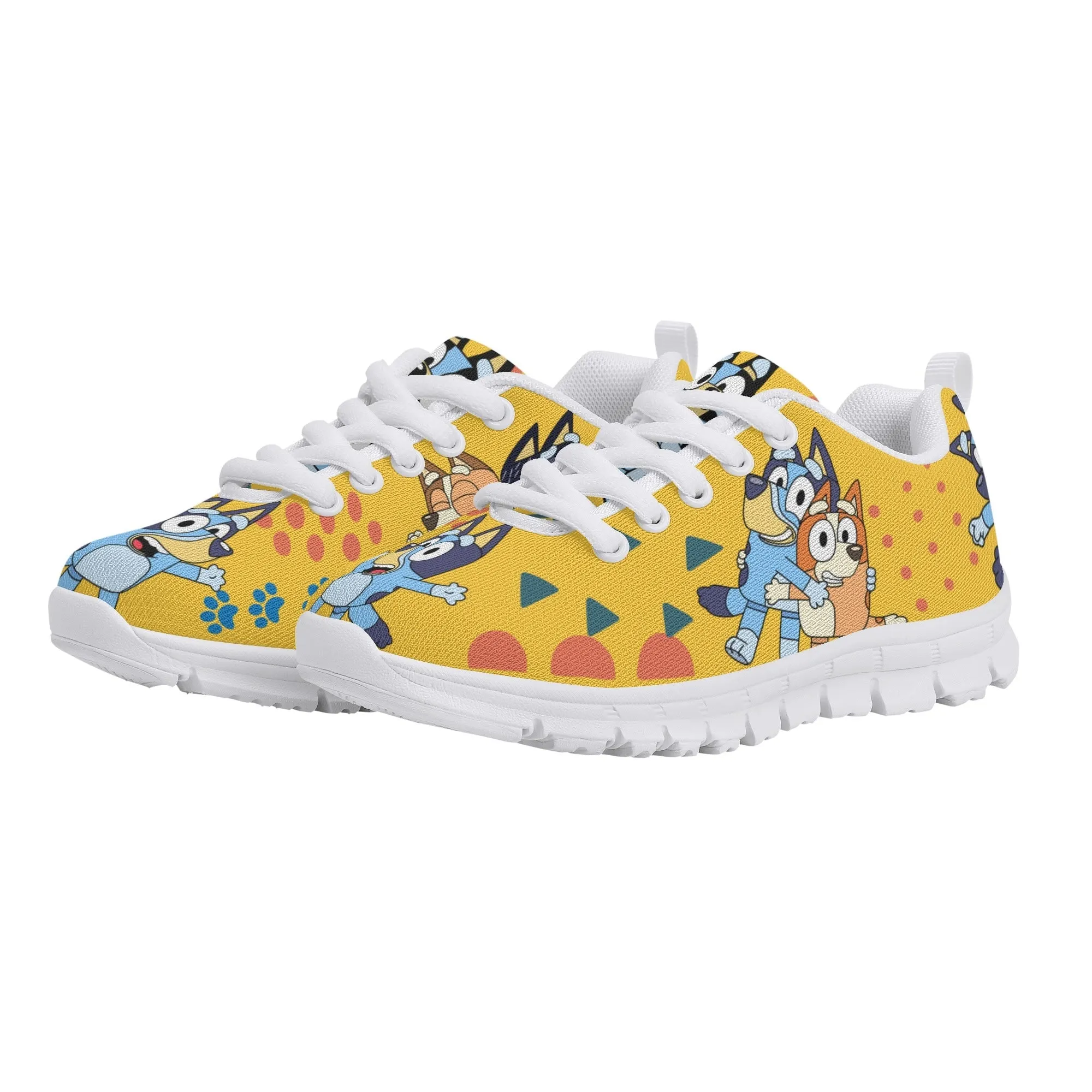 Kids Running Shoes. Back to School Kids Sneakers. Unisex Childrens Running Trainers-Cute Blue Heelers in Yellow