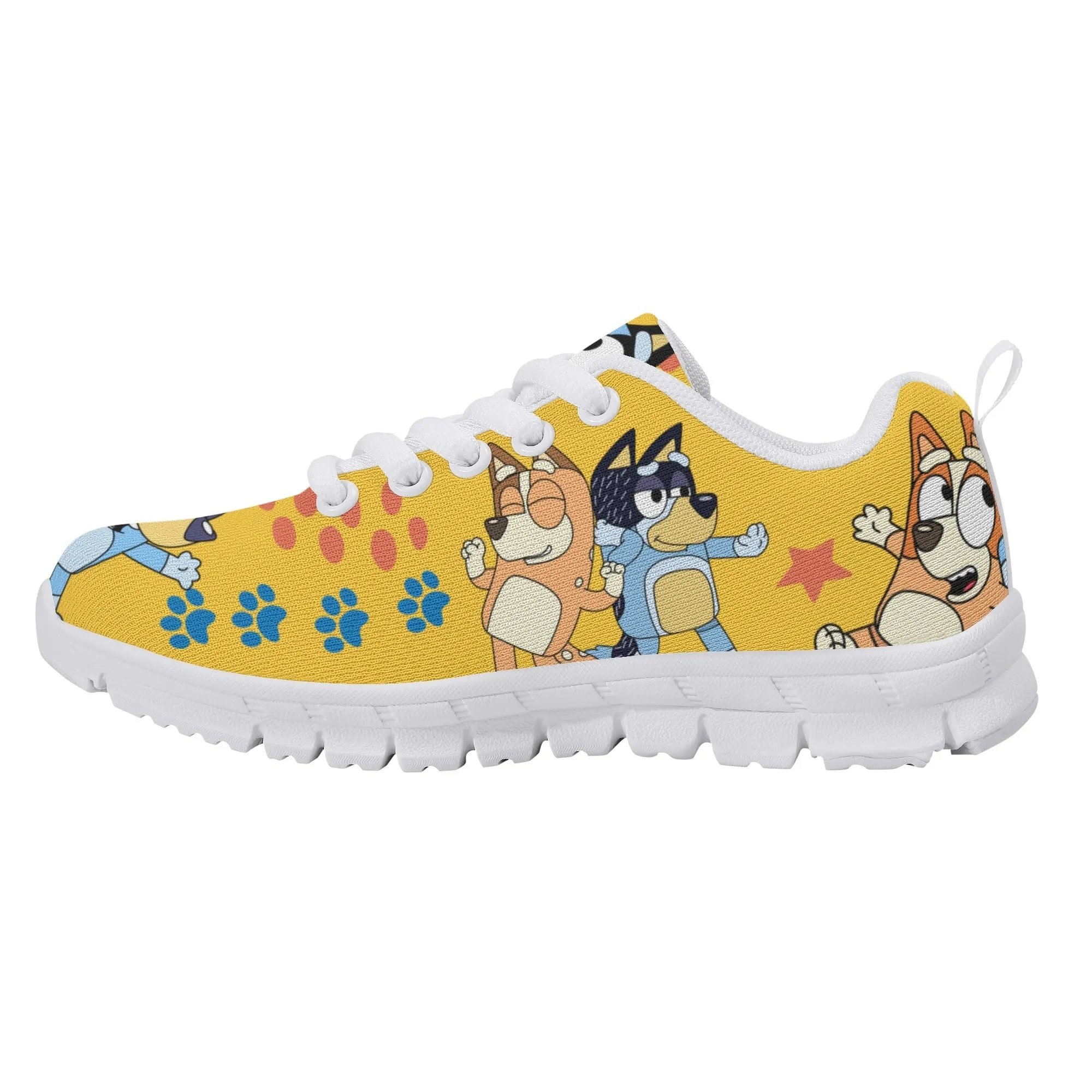 Kids Running Shoes. Back to School Kids Sneakers. Unisex Childrens Running Trainers-Cute Blue Heelers in Yellow