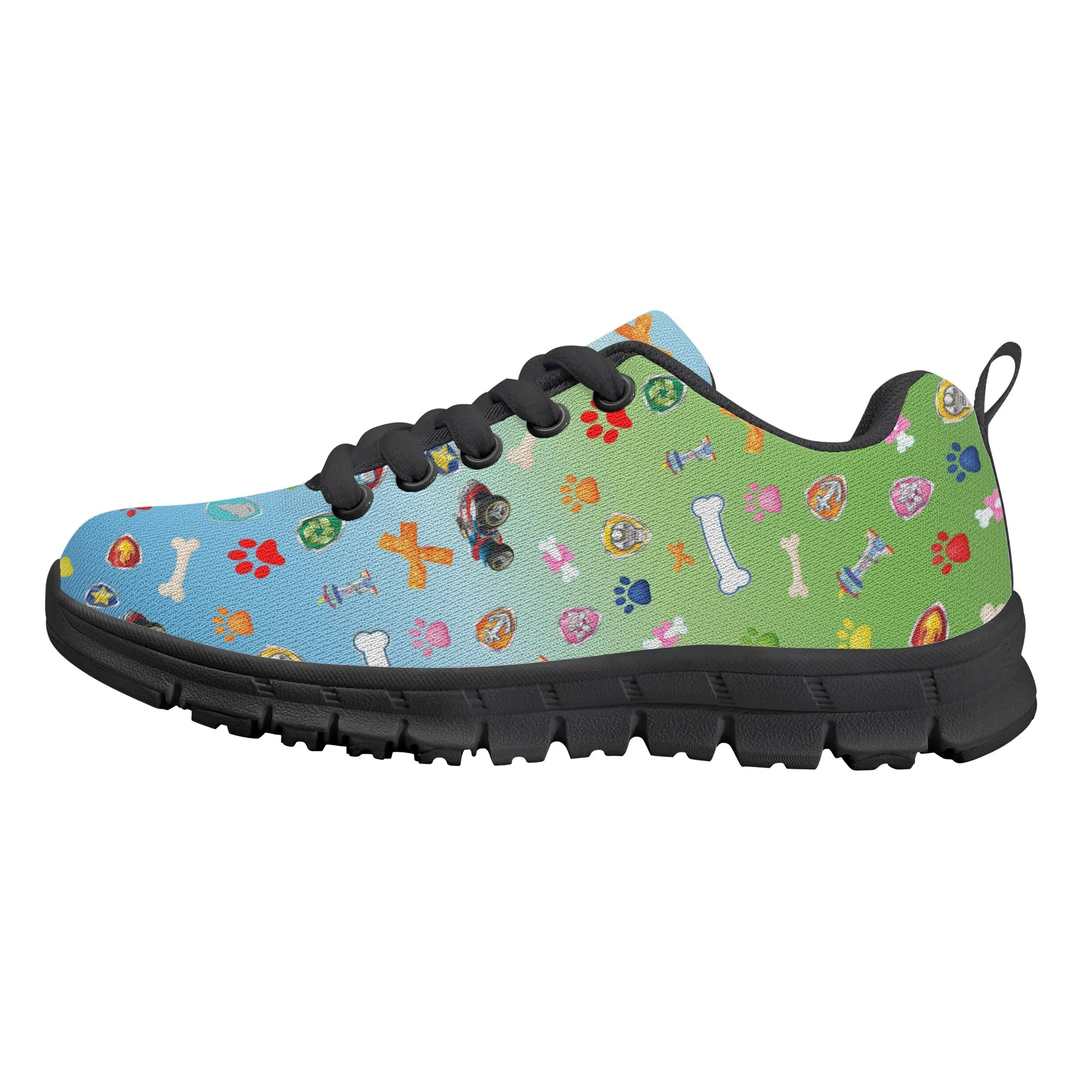 Kids Running Shoes | Back to School Kids Sneakers | Unisex Children's Running Trainers | Paw and Bone Gradient Pattern