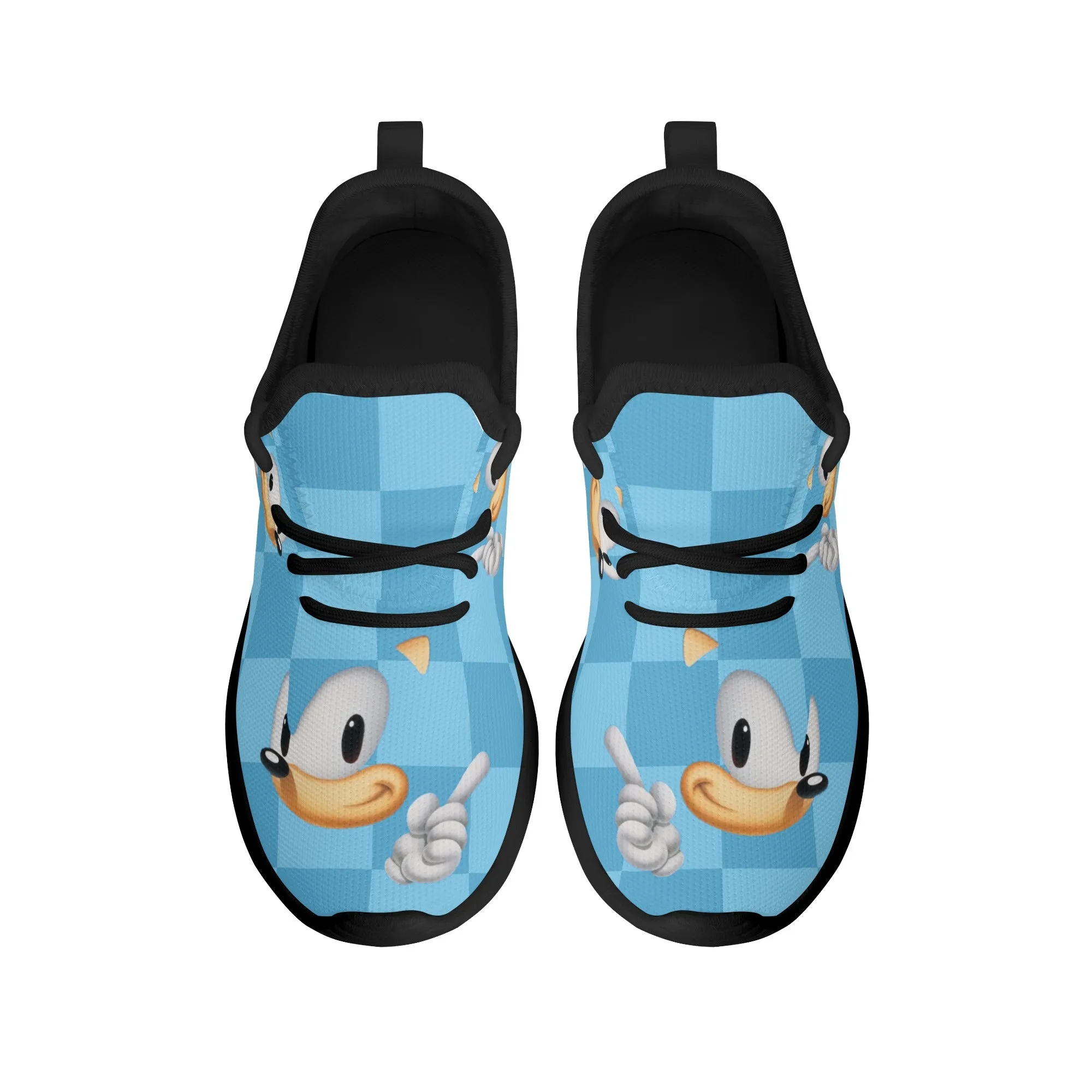 Kids Running Shoes | Breathable Kids Sneakers | Unisex Children's Mesh Knit Trainers | Blue Checks Sonic