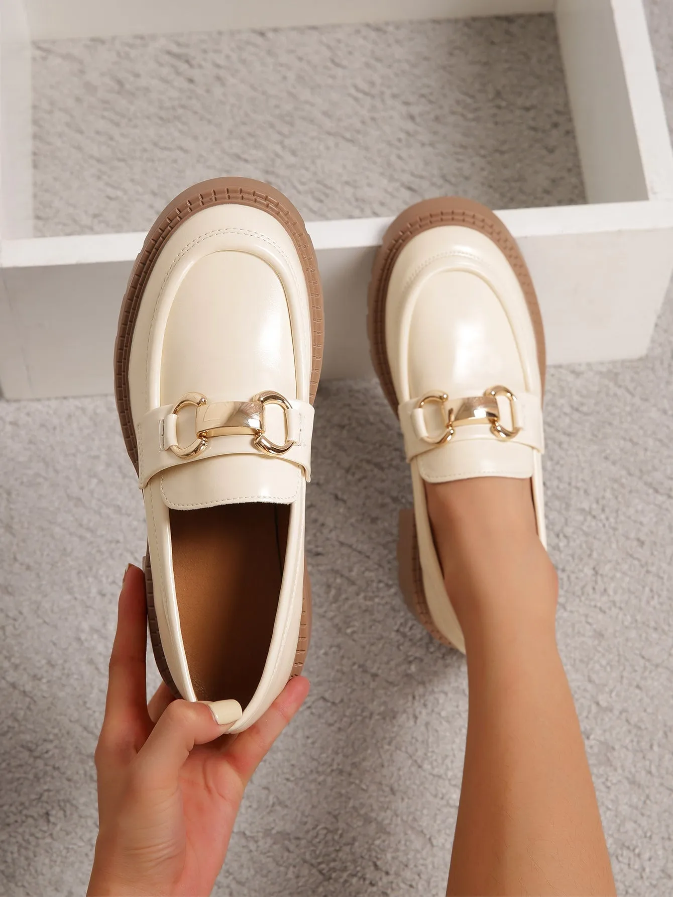 Ladies' Buckle Decorated Thick Platform Loafers with Rubber Sole