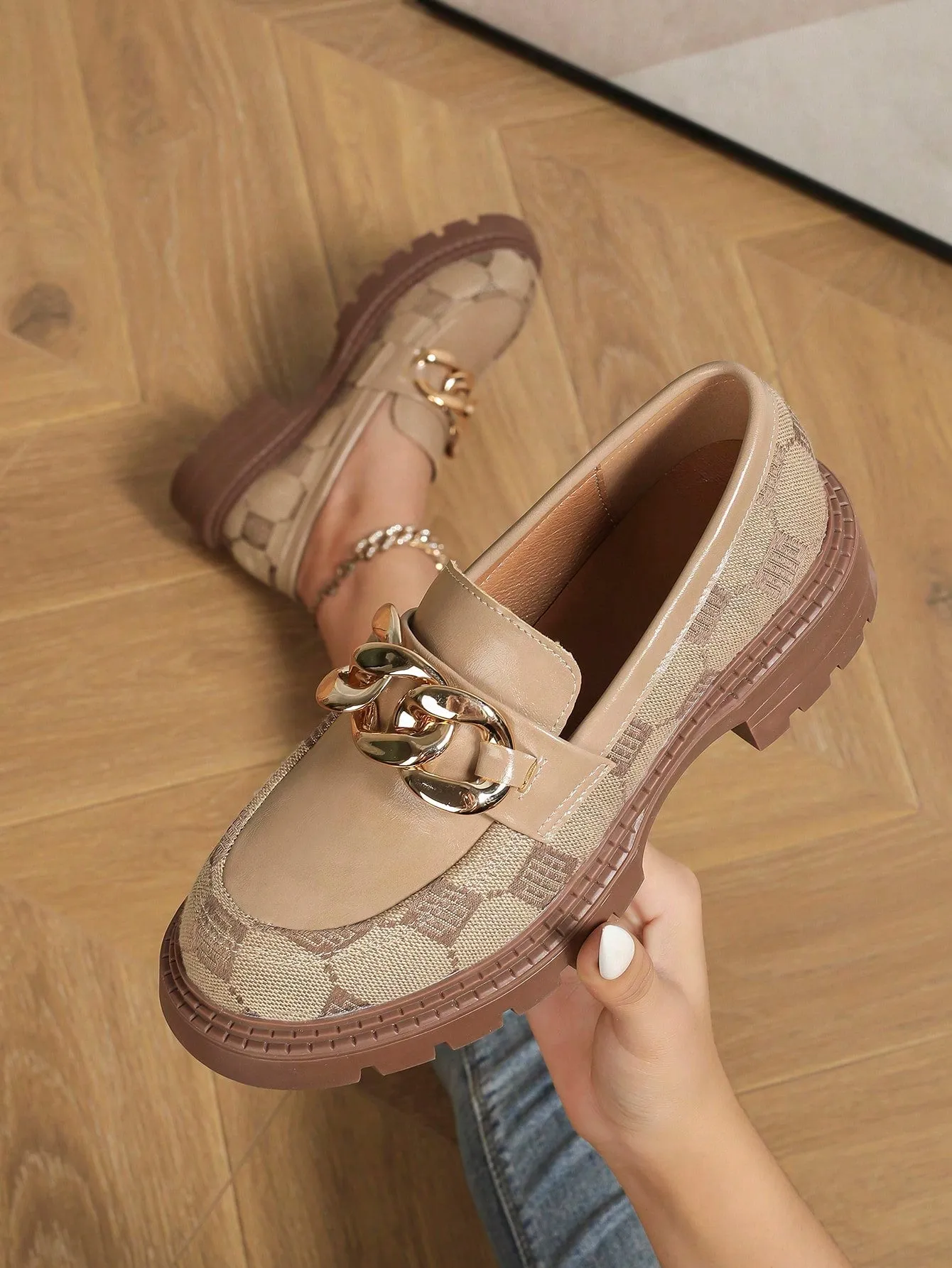 Ladies' Buckle Decorated Thick Platform Loafers with Rubber Sole