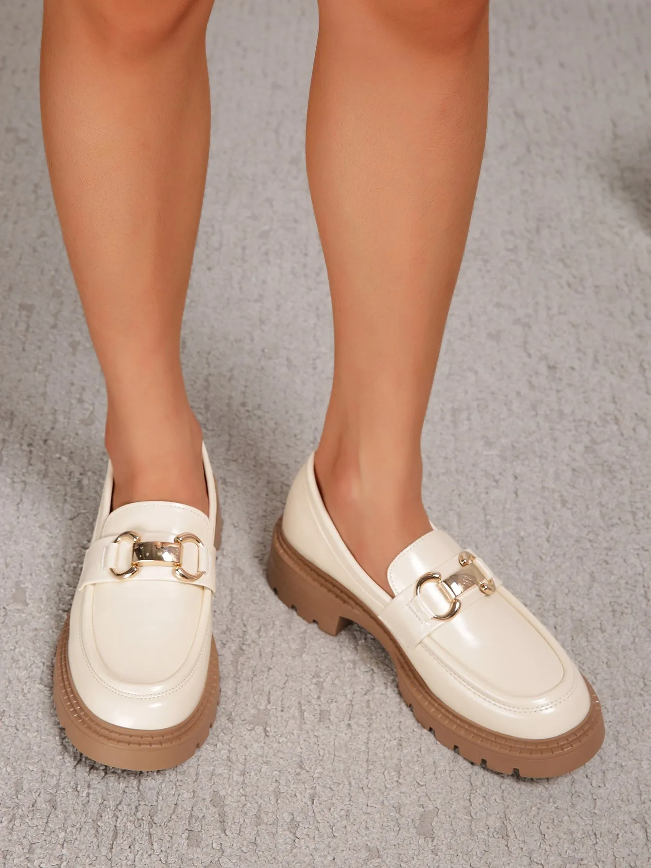 Ladies' Buckle Decorated Thick Platform Loafers with Rubber Sole