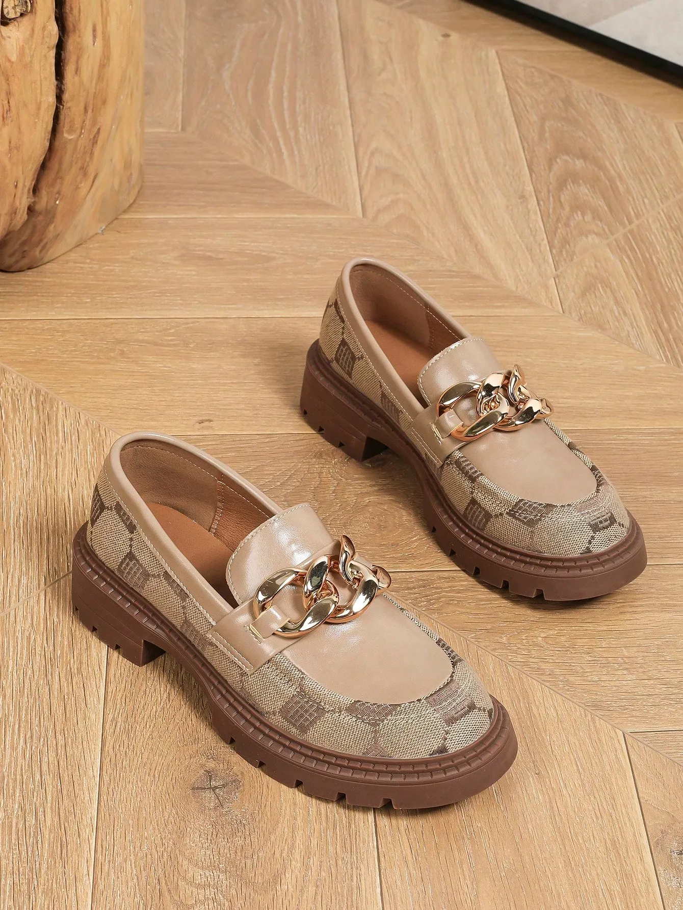 Ladies' Buckle Decorated Thick Platform Loafers with Rubber Sole