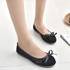 Ladies Mesh Lace Hollow Bowknot Work Shoes