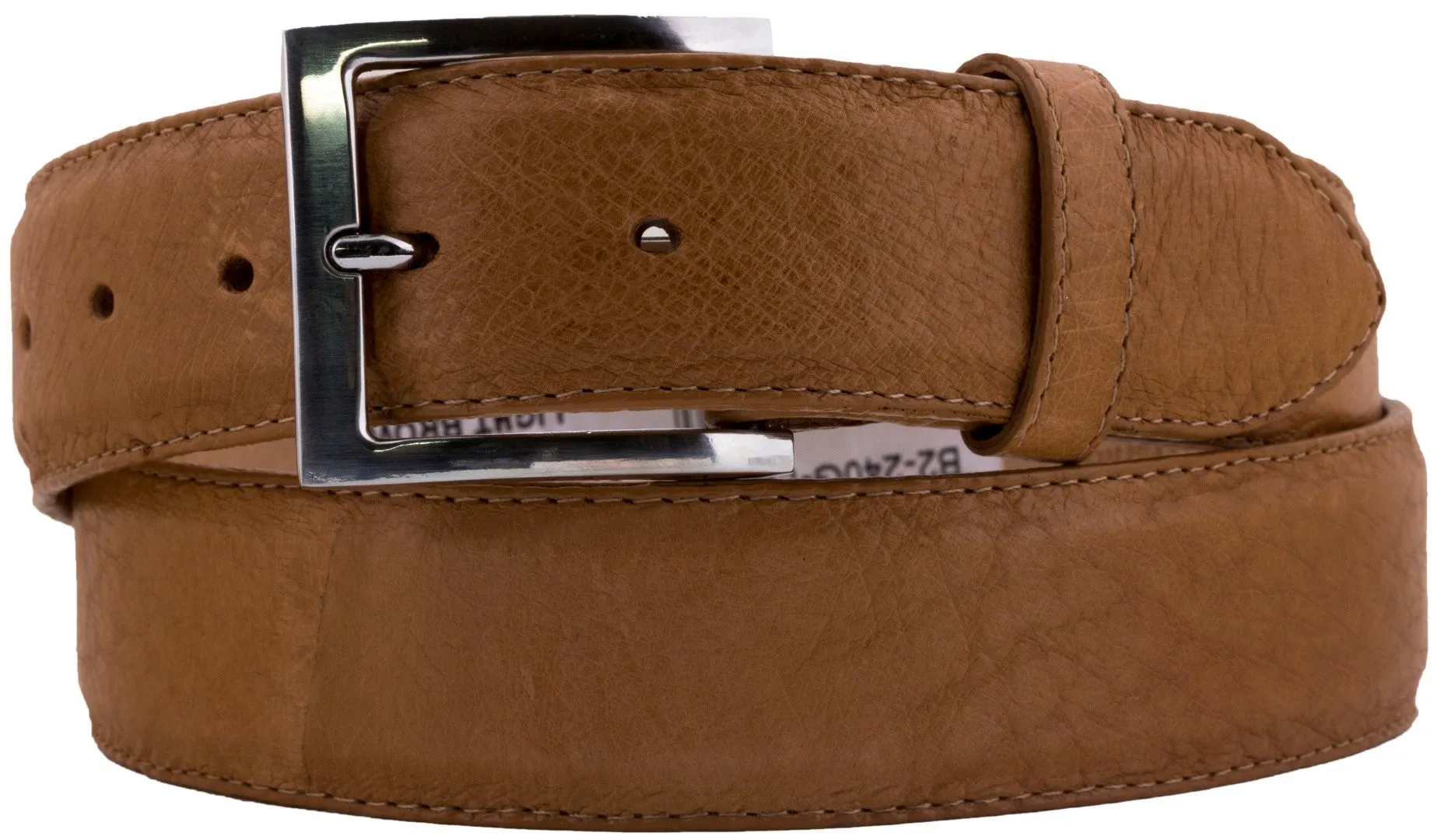 Light Brown Western Cowboy Belt Real Ostrich Skin Leather - Silver Buckle