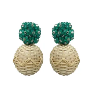 Liz Rattan Ball Green Earrings