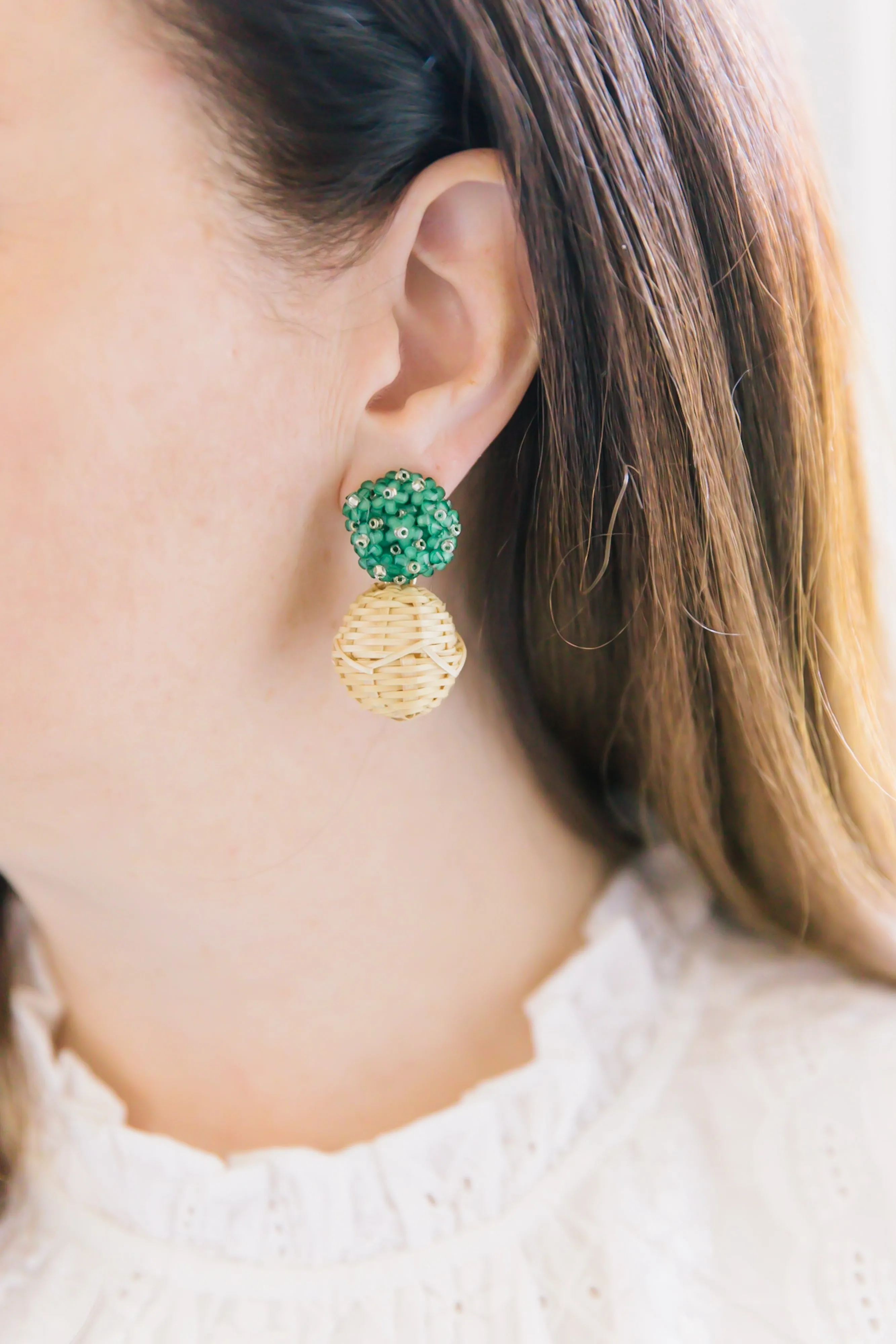 Liz Rattan Ball Green Earrings