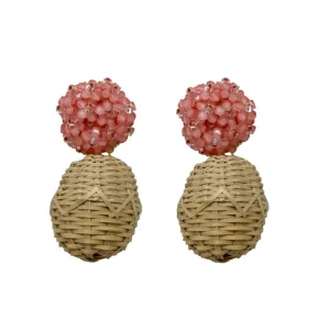 Liz Rattan Ball Pink Earrings