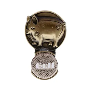 Loom Tree Sturdy Brass Vintage Zodiac Pig Magnet Hat Clip Golf Ball Marker Fit for Golf Cap Visor