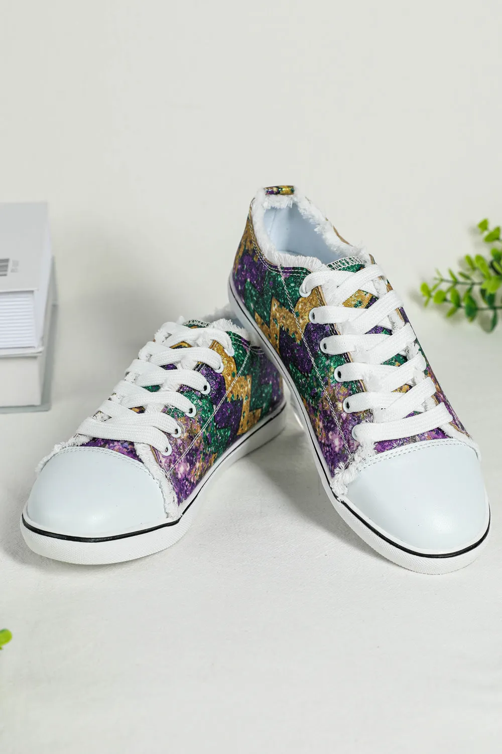 Mardi Gras Sneakers for Women Lace up Canvas Shoes