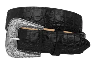 Mens Black Alligator Pattern Leather Cowboy Belt Rodeo Buckle