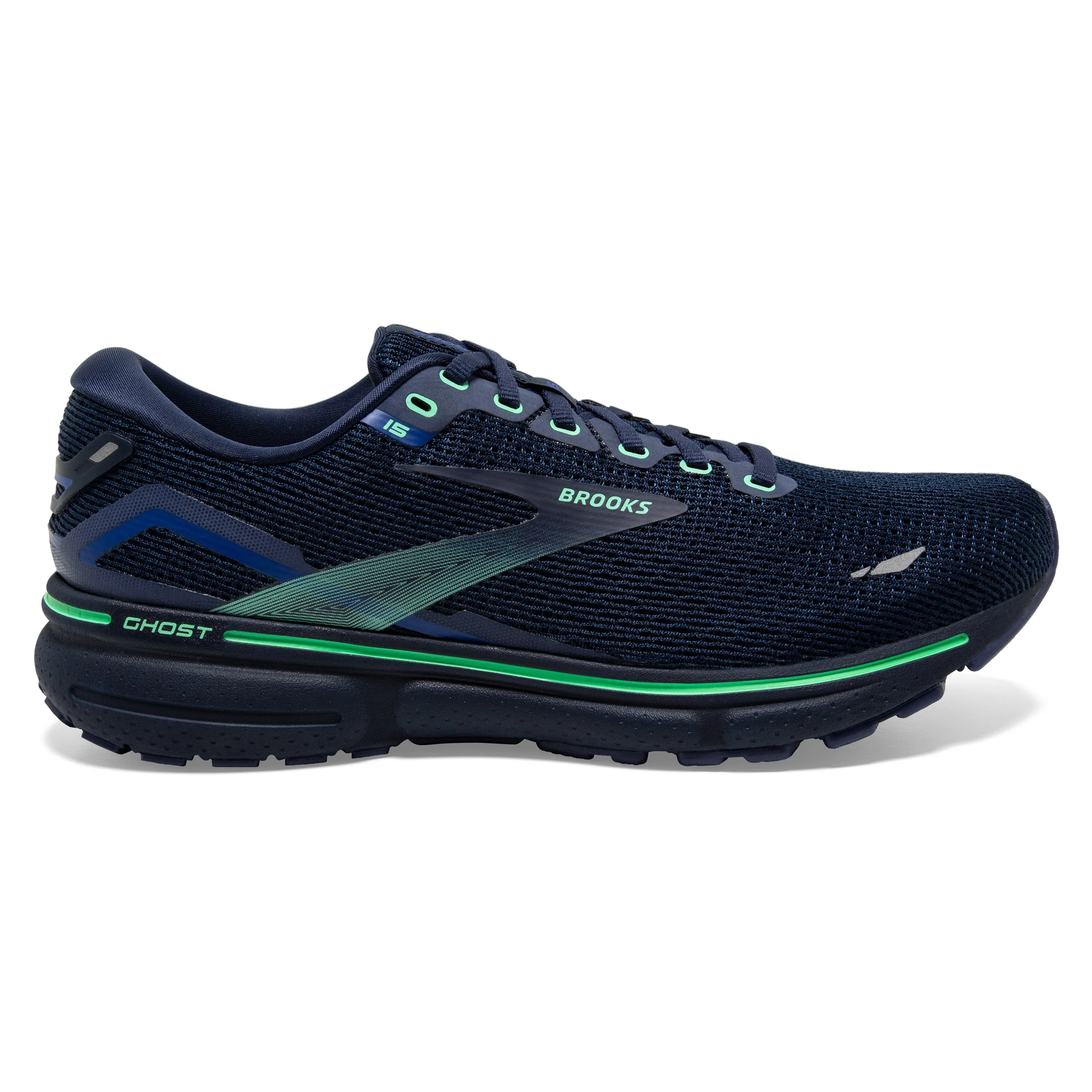 Men's Brooks Ghost 15 1103931D428 Color:  Crown Blue/Black/Green