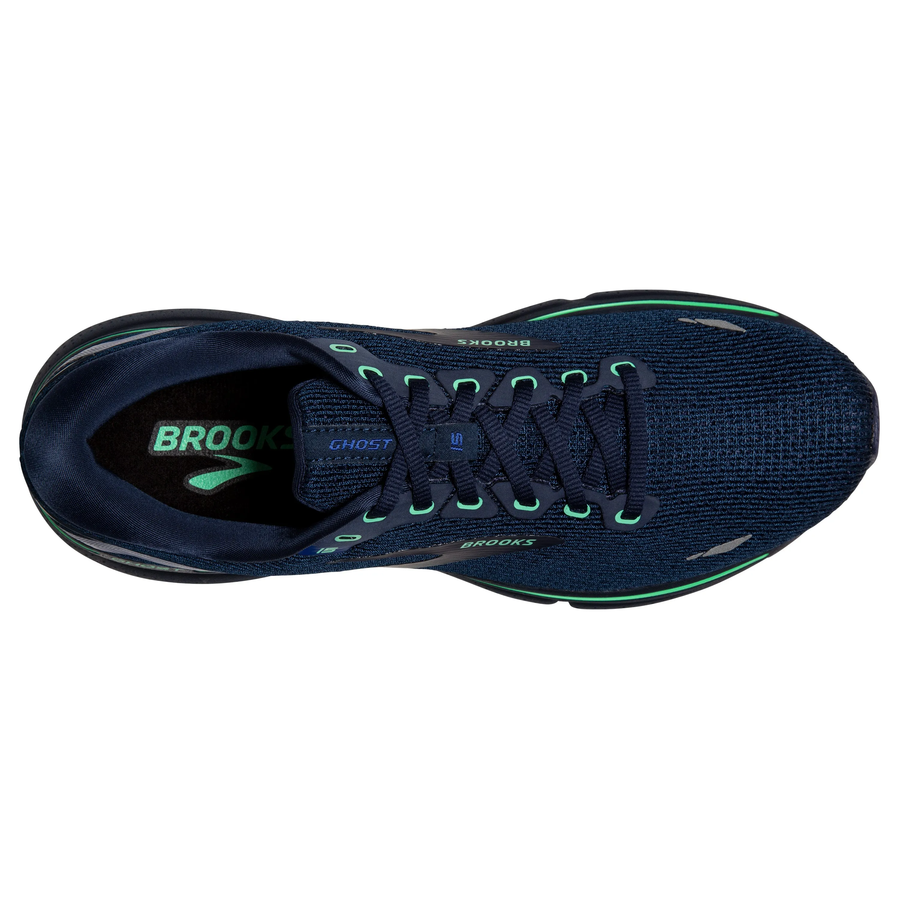 Men's Brooks Ghost 15 1103931D428 Color:  Crown Blue/Black/Green