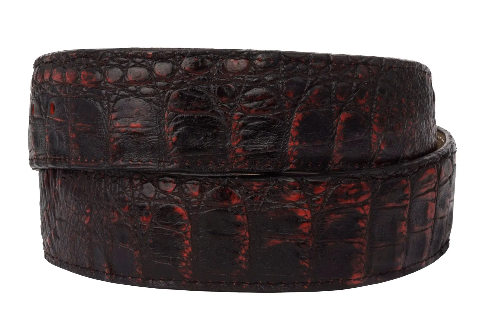 Mens Crocodile Alligator Pattern Leather Western Dress Cowboy Belt Black Cherry