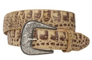 Mens Crocodile Alligator Pattern Leather Western Dress Cowboy Belt Rustic Sand