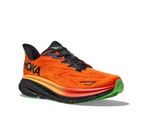 Men's Hoka Clifton 9 Color: Flame / Vibrant Orange