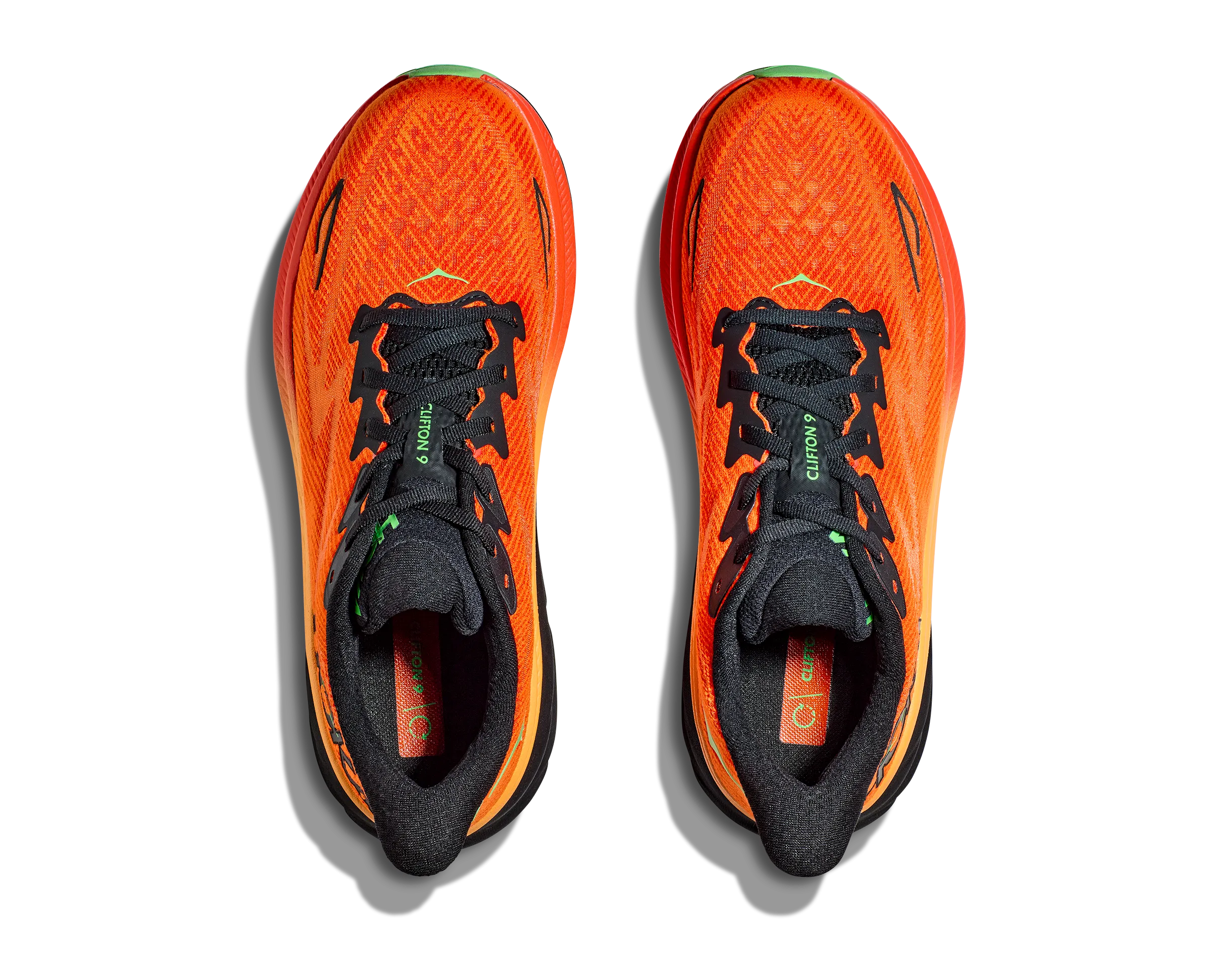 Men's Hoka Clifton 9 Color: Flame / Vibrant Orange