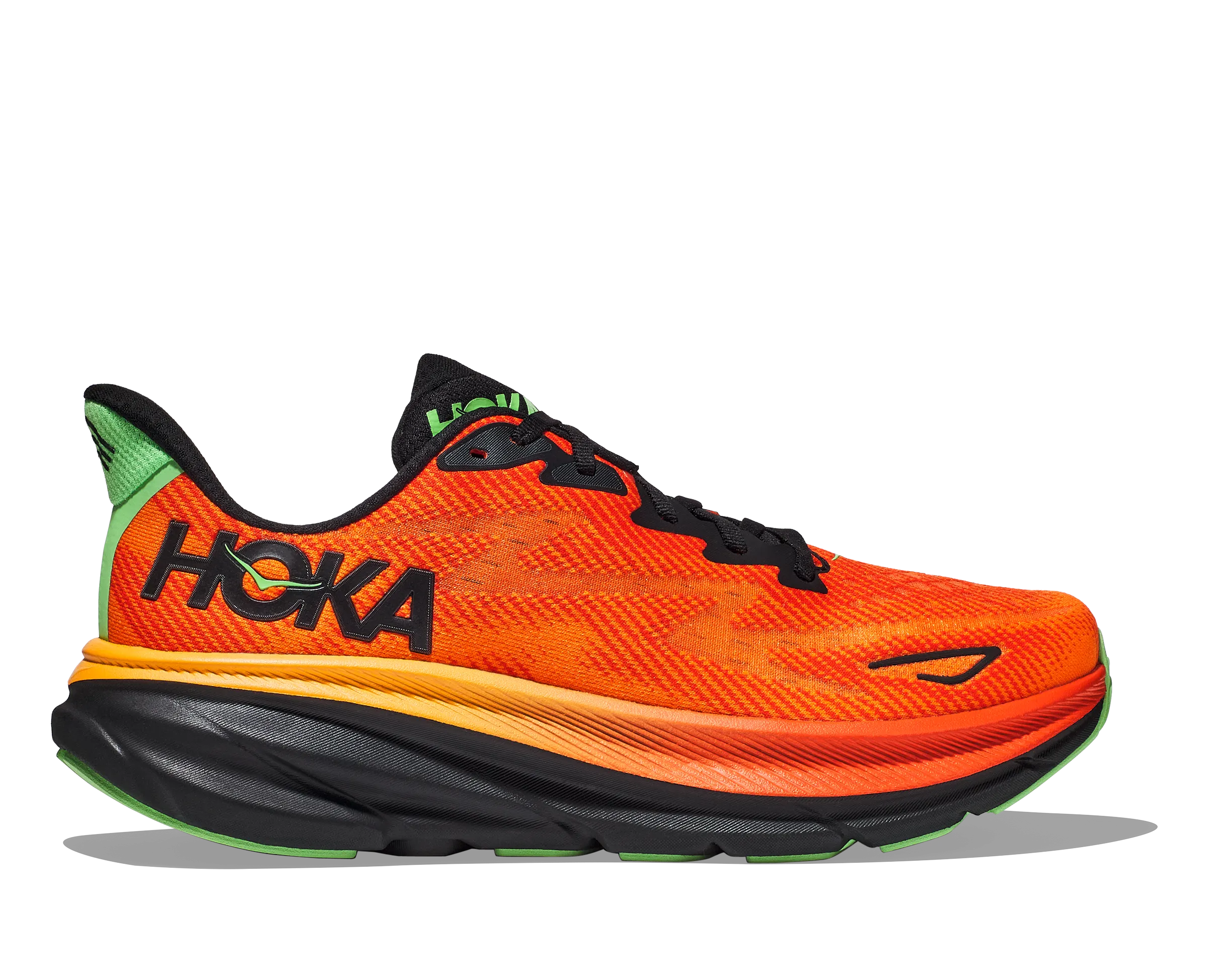 Men's Hoka Clifton 9 Color: Flame / Vibrant Orange