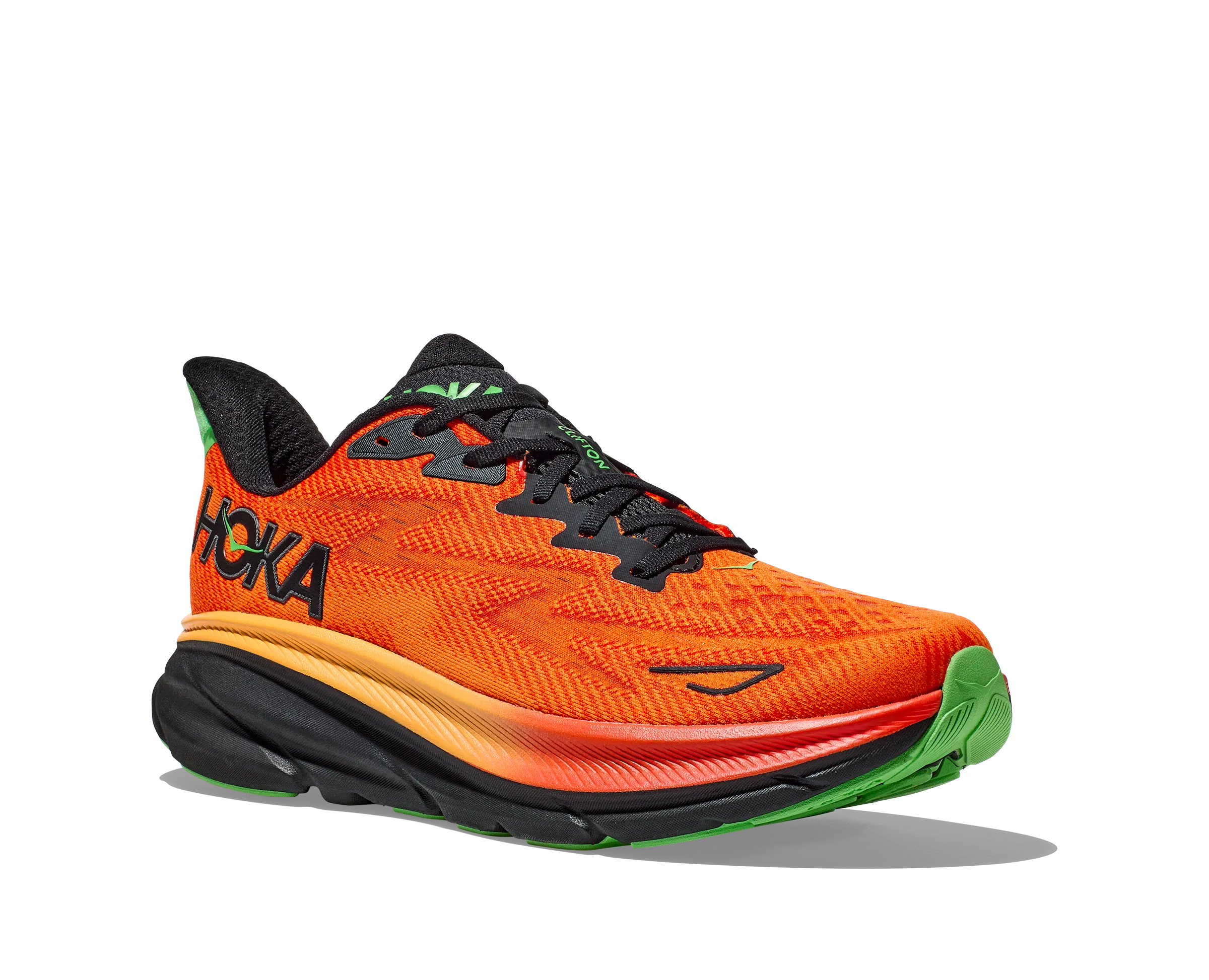 Men's Hoka Clifton 9 Color: Flame / Vibrant Orange