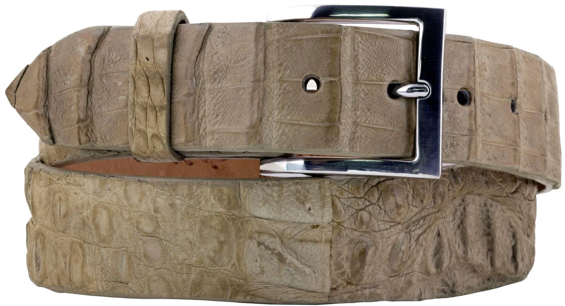 Mens Sand Genuine Crocodile Skin Cowboy Belt Silver Buckle