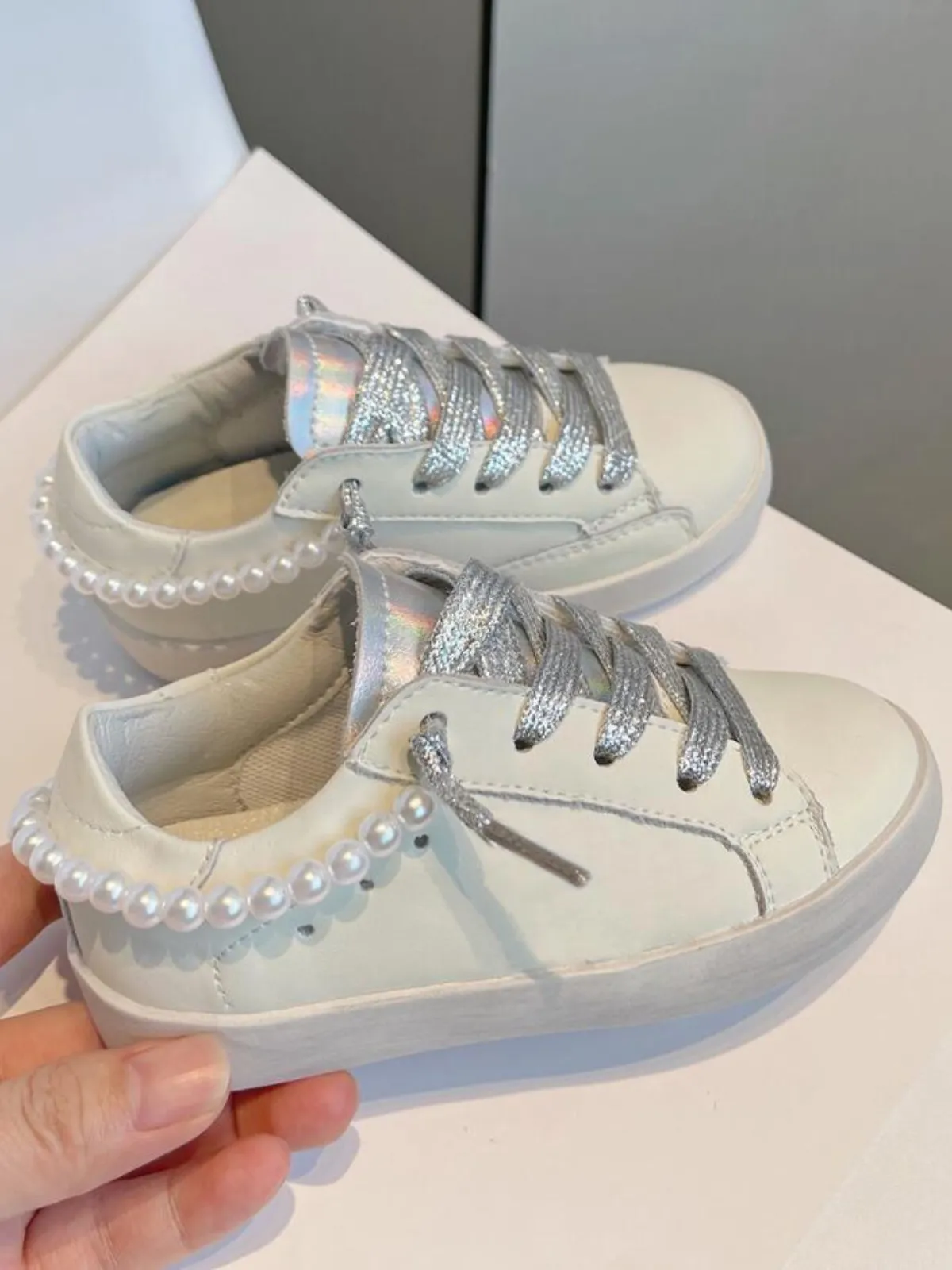 Metallic Pearl Sneakers by Liv and Mia