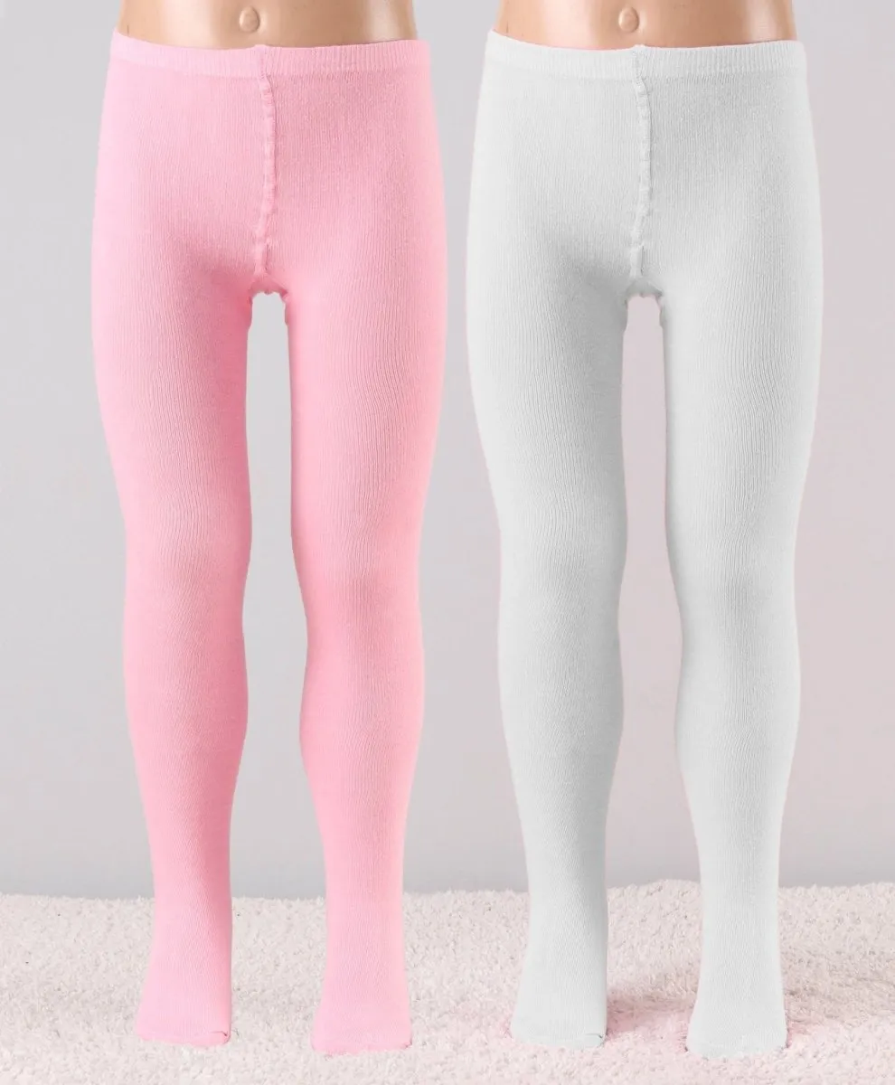 Mustang Combo of 2 Cotton Blend Stockings: Pink & White