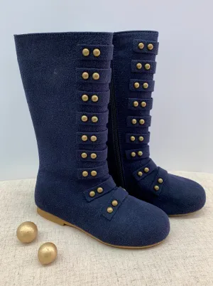 Navy Blue Military Style Studded Boots By Liv and Mia